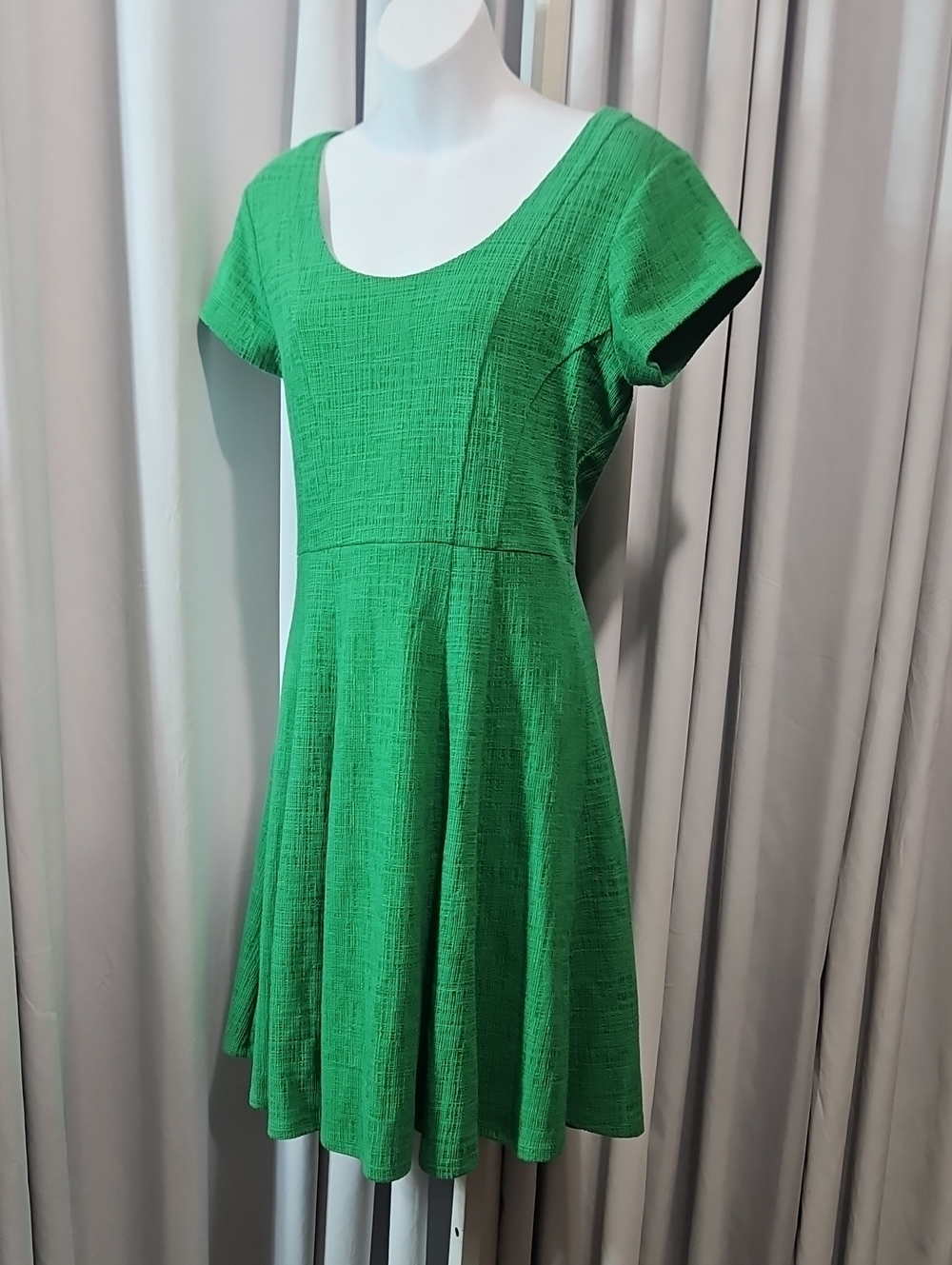 Maeve by Anthropologie Green Textured Fit & Flare Dress Small